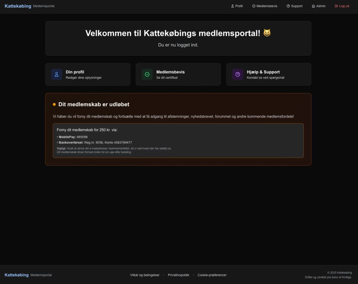 Kattekøbing Medlemsportal - Katteredningsstyringssystem